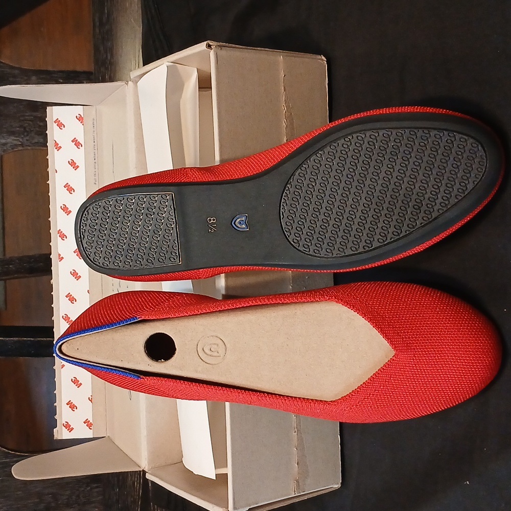 Rothy's Red Women's Flats with Blue Trim - Picture 2 of 4